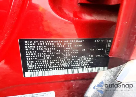 2014 Volkswagen Tiguan S из США, поврежденный, VIN WVGAV3AX4EW022313